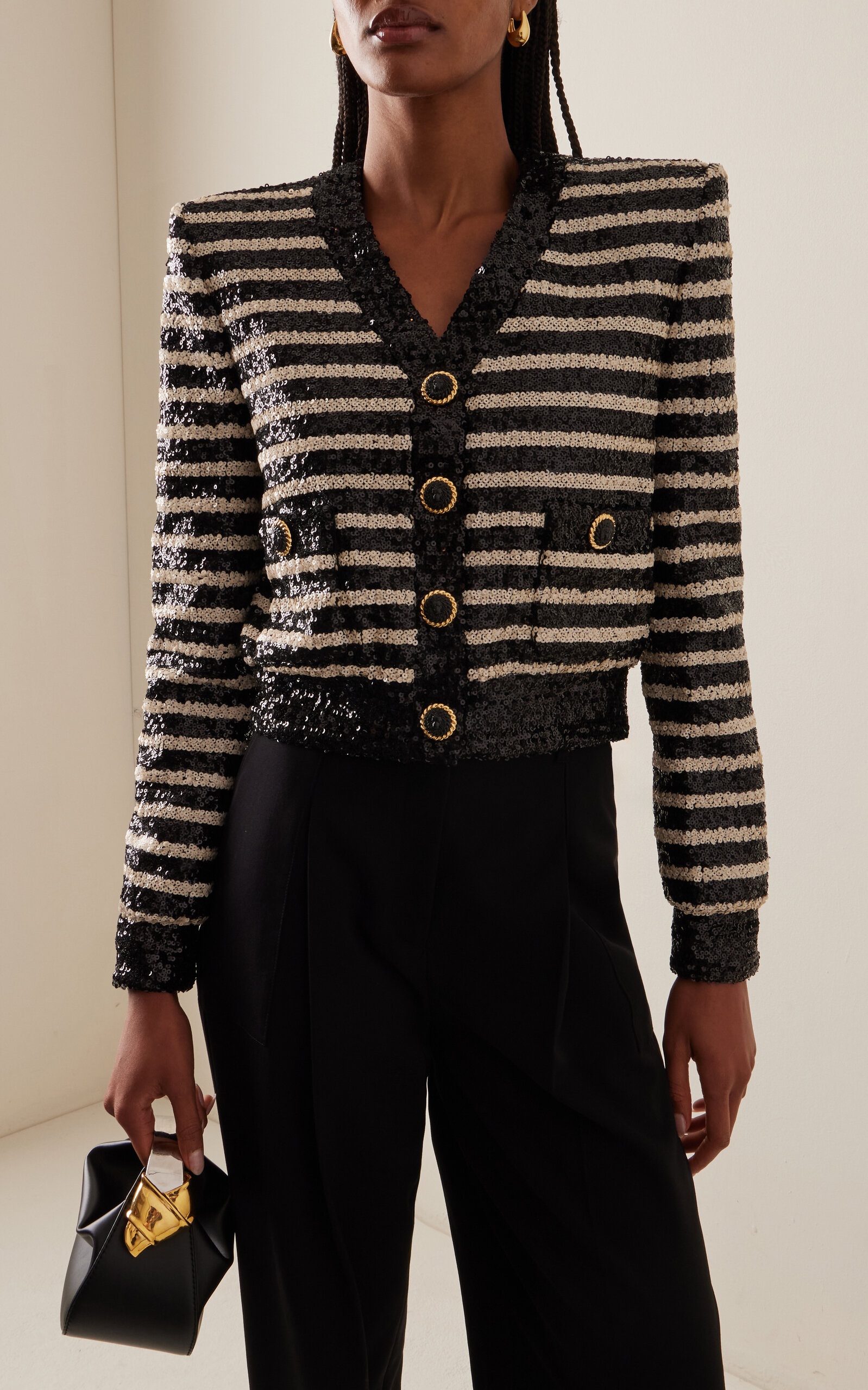 Sequined Knit Jacket black/white - 2