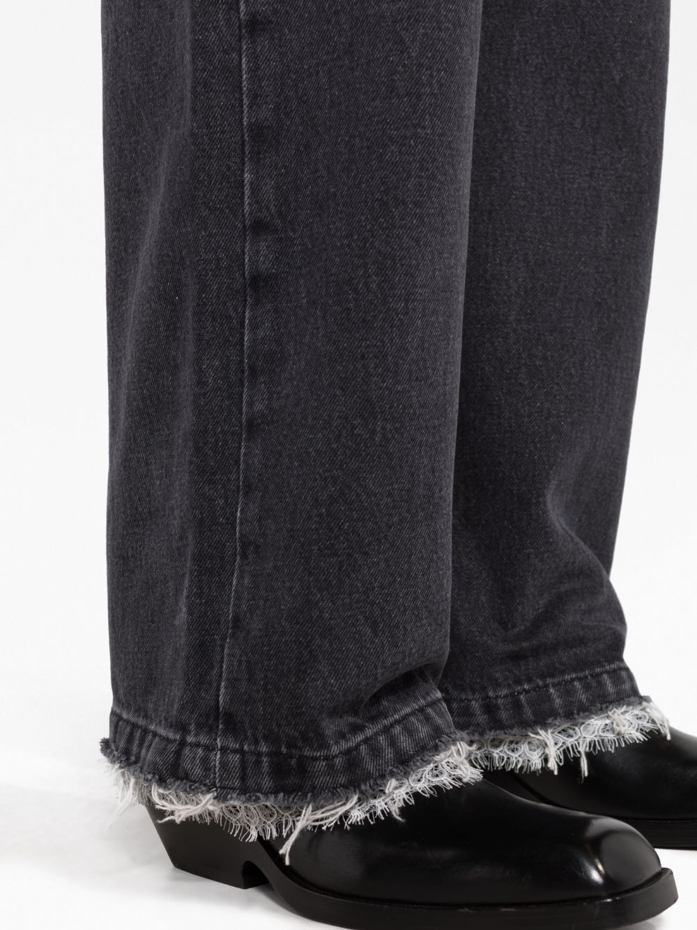 wide-leg lace-trim jeans - 3
