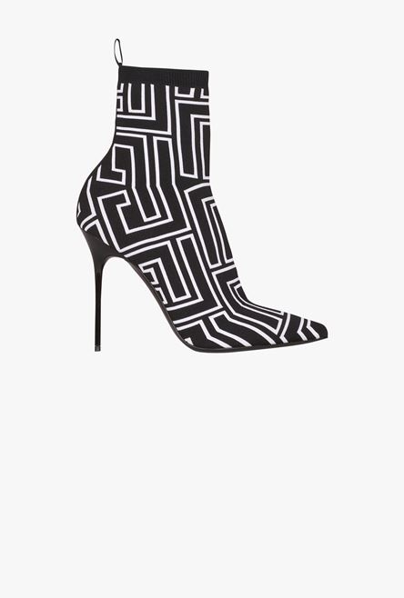 Bicolor stretch knit Skye ankle boots with black and white Balmain monogram - 1