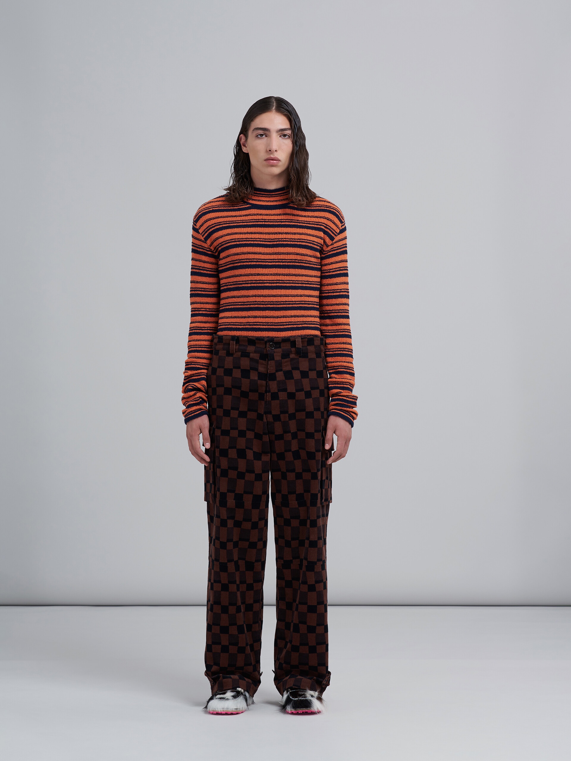 ICONIC DAMIER PRINT CORDUROY CARGO TROUSERS - 2