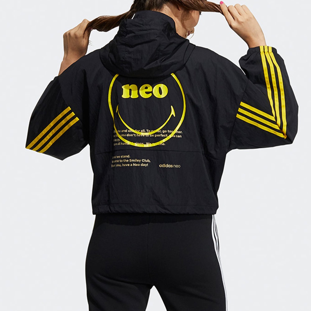 (WMNS) adidas Neo x SMILEY Csmly Windbreaker Jacket 'Black Yellow' HE7953 - 3