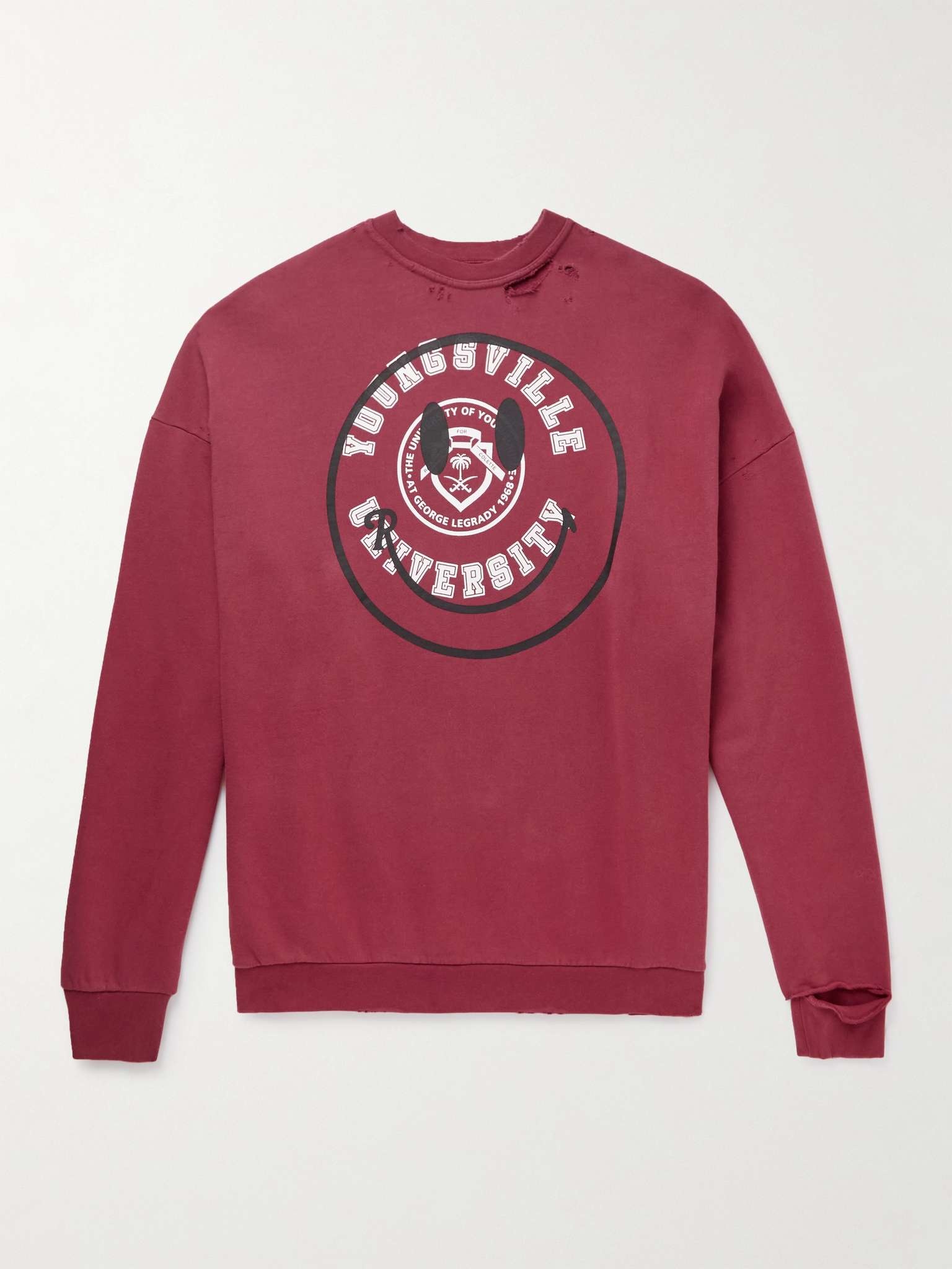 + Smiley Oversized Logo-Print Distressed Cotton-Jersey Sweatshirt - 1