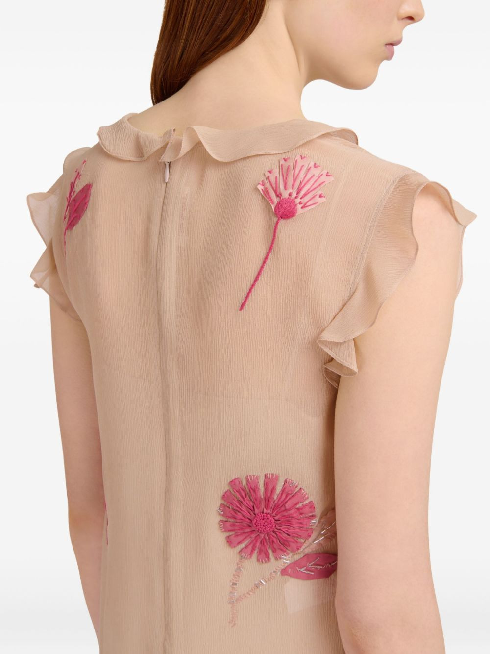ruffled floral-embroidered dress - 6