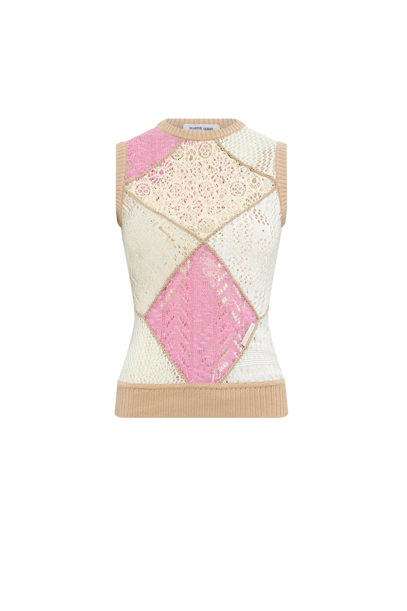 재생된 크로 셰 뜨개질 sleeveless Pullover - 1