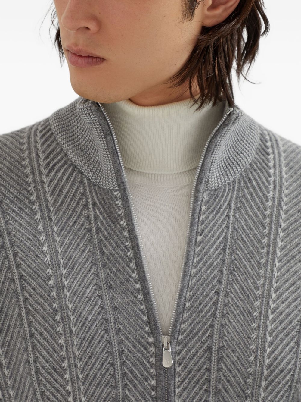 herringbone-pattern cardigan - 5