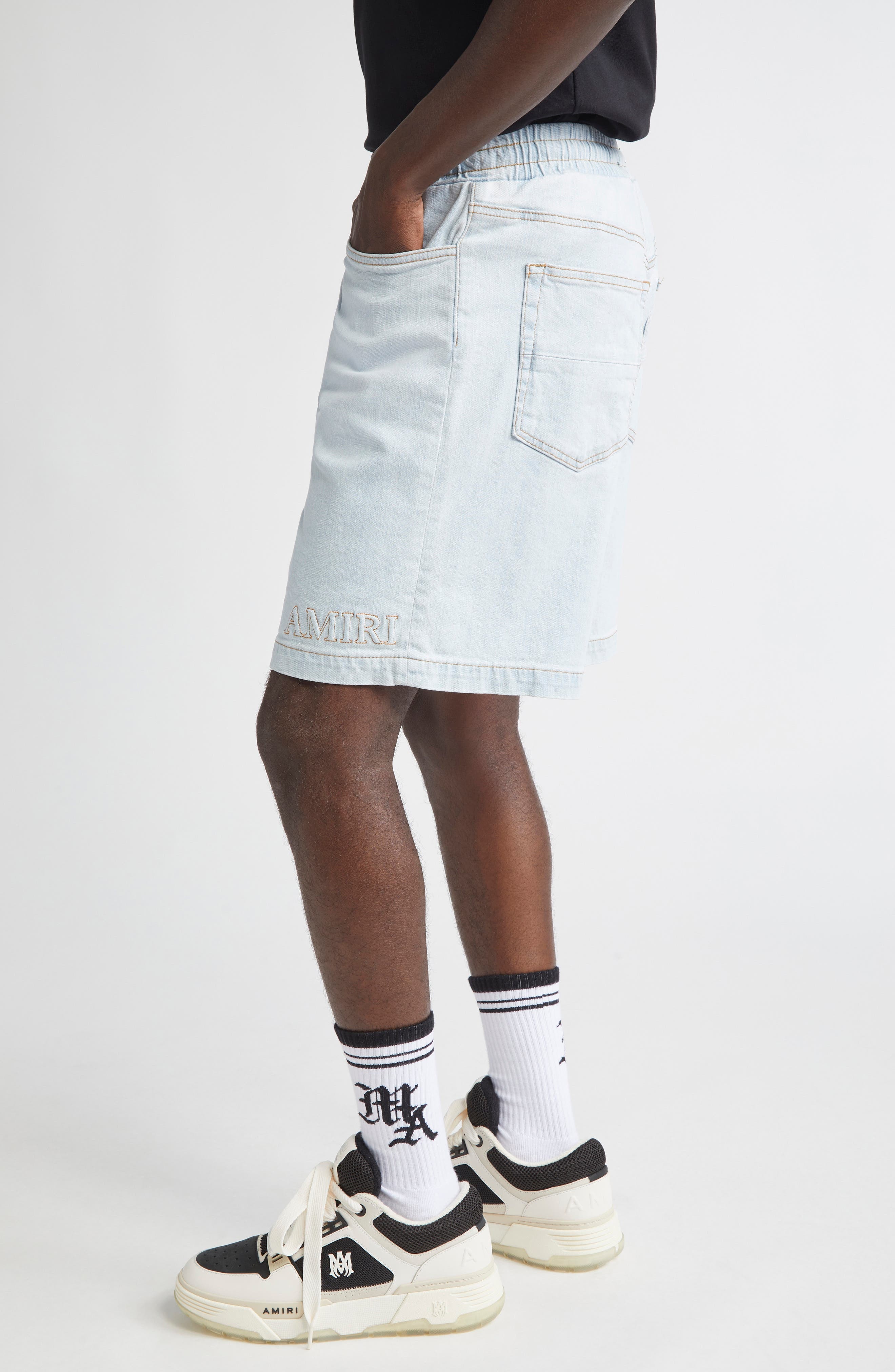 AMIRI 3D Logo Drawstring Denim Shorts in Light Indigo at Nordstrom - 4