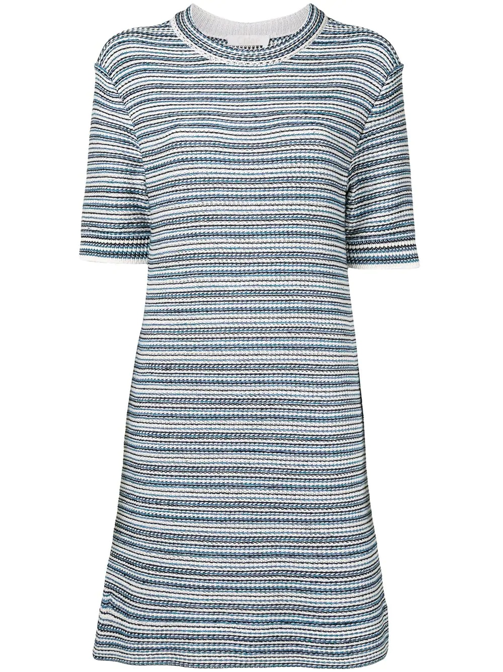 striped woven short-sleeve dress - 1