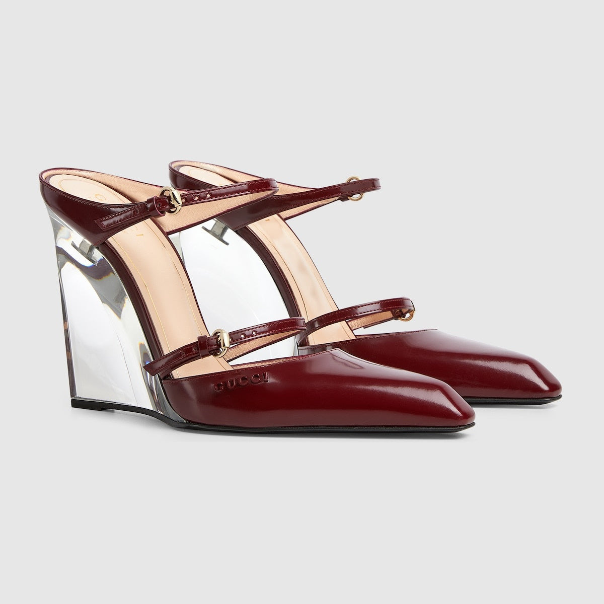 Gucci Logo Leather Wedge Mules - 2