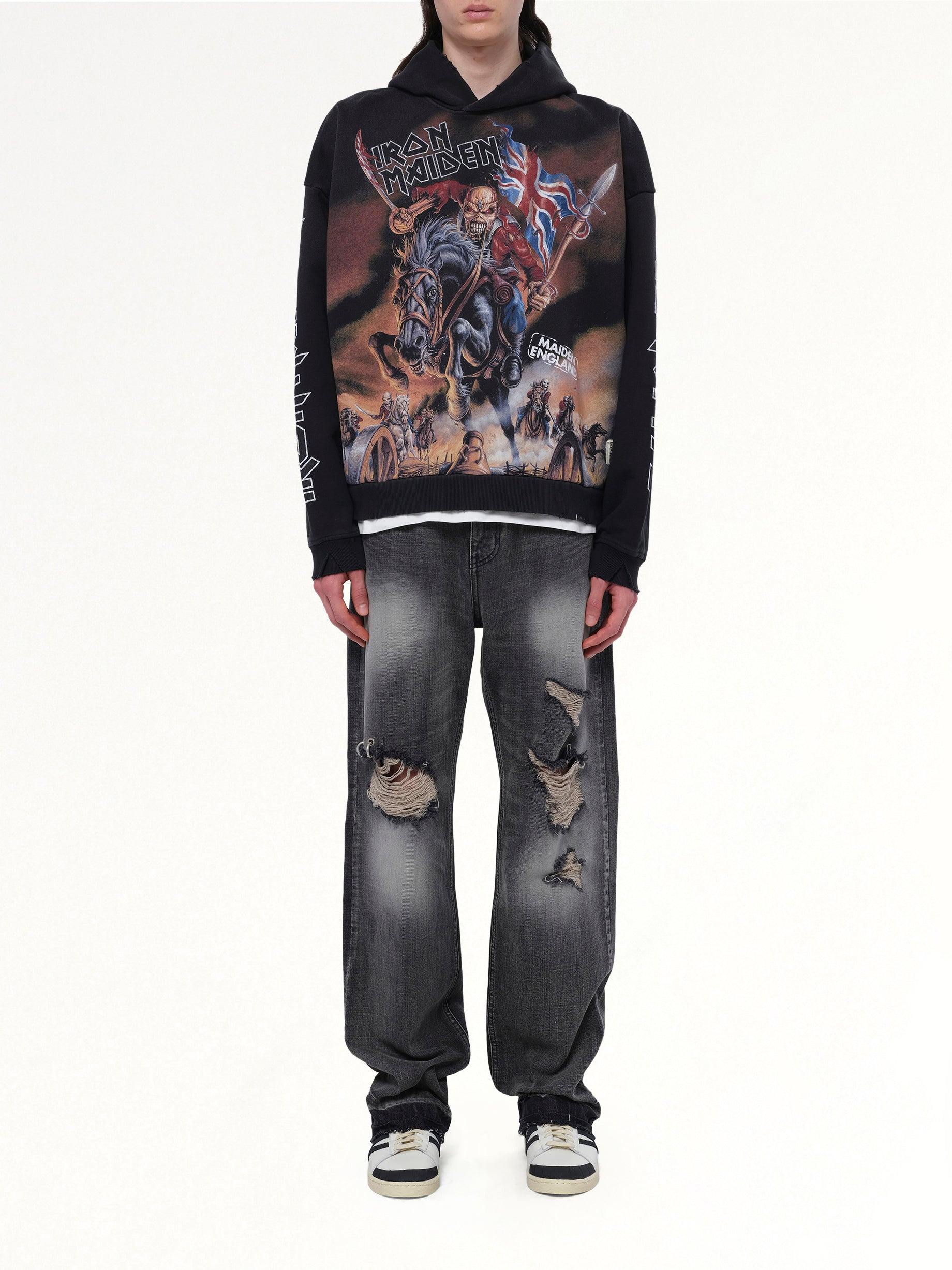 Iron Maiden Steed Hoodie in Stained Black - 7