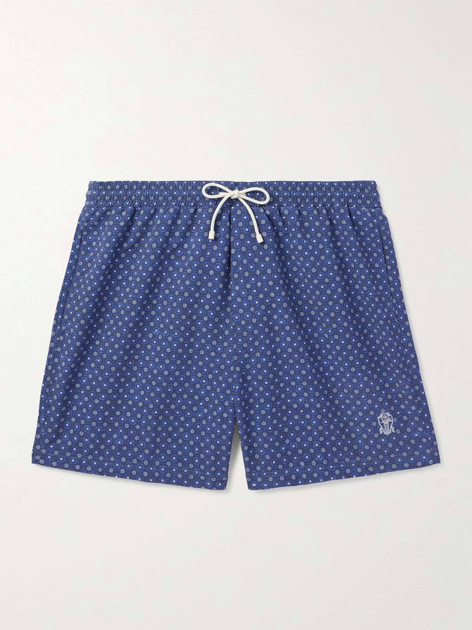 Straight-Leg Mid-Length Logo-Embroidered Printed Swim Shorts Blue - 1