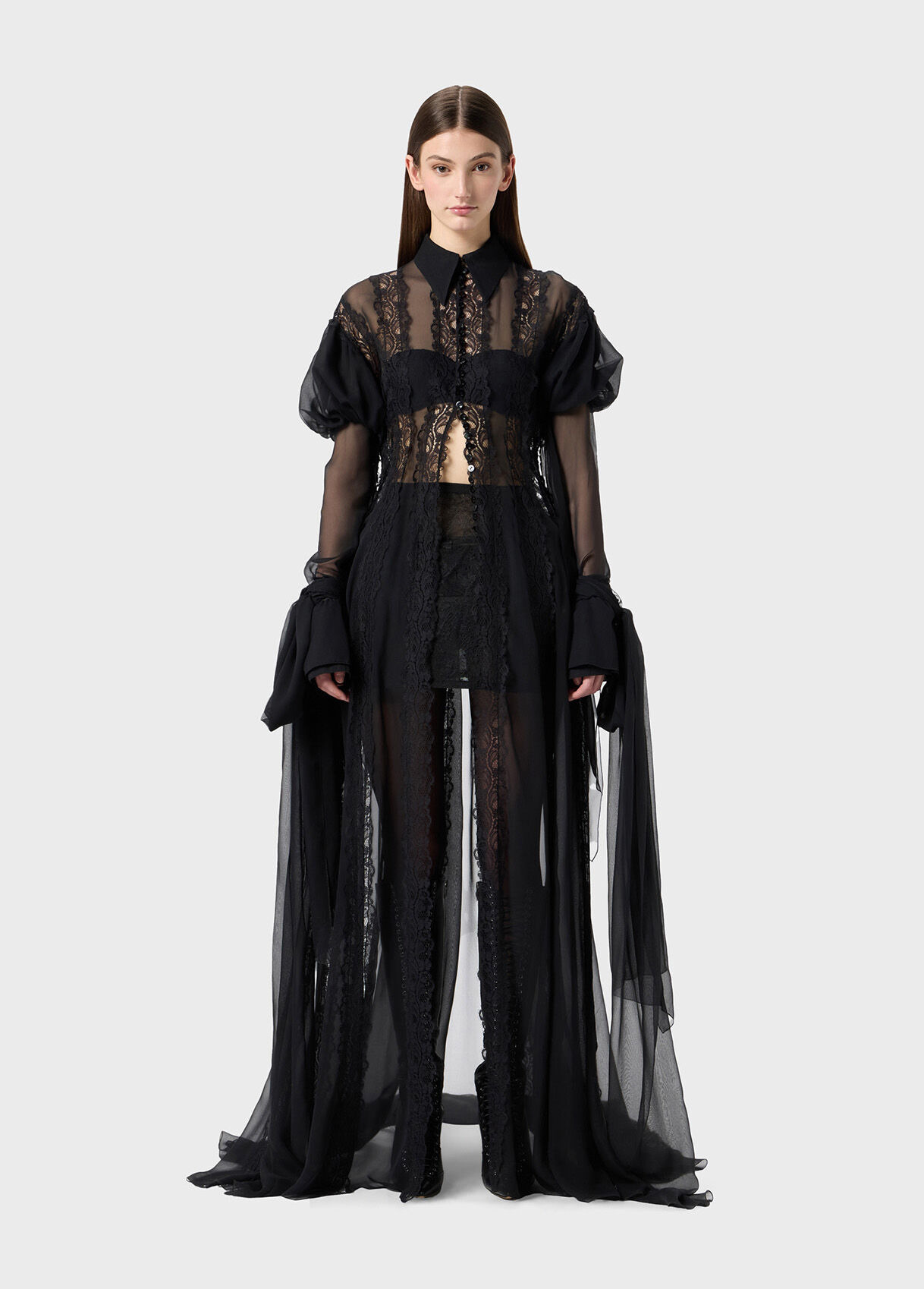 CHIFFON AND LACE SHIRT DRESS - 2
