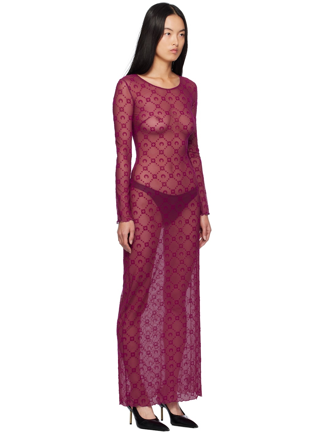 Purple Moonogram Mesh Flock Maxi Dress - 2