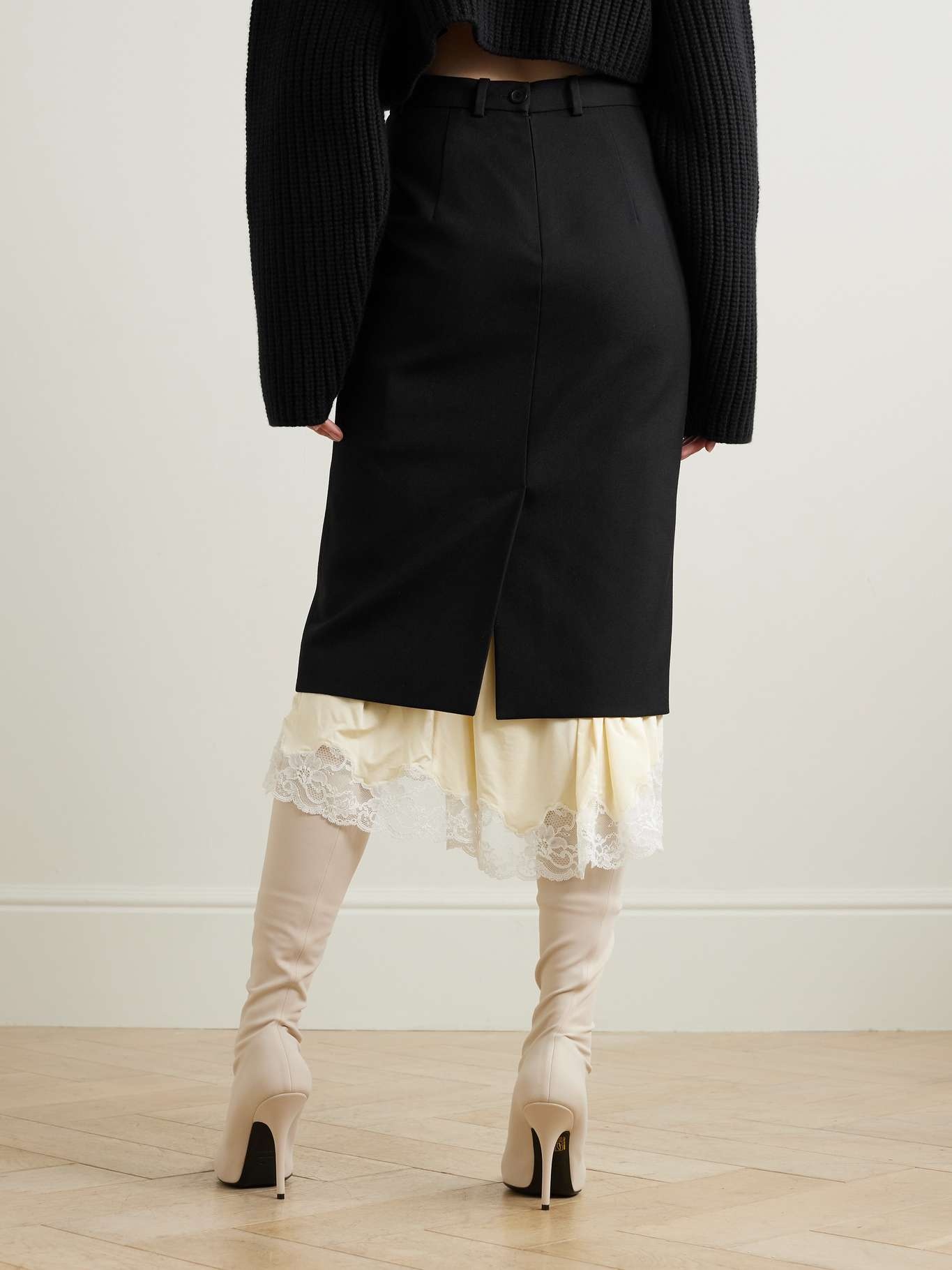 BALENCIAGA Stretch-jersey and lace-trimmed wool-gabardine