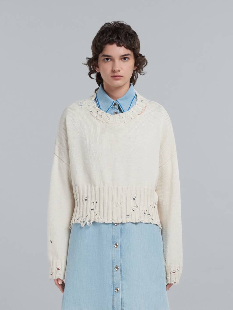 Marni WHITE COTTON CROPPED SWEATER outlook