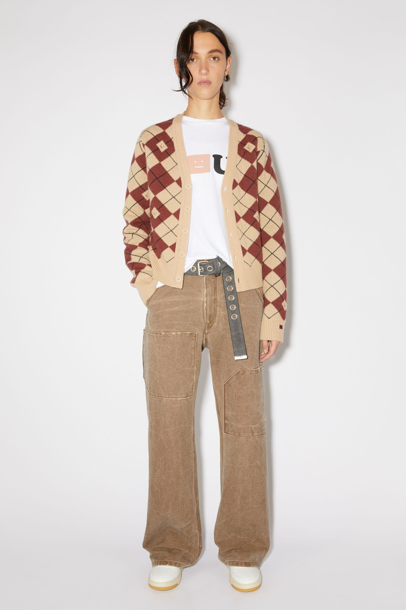 Acne Studios Argyle jacquard cardigan - Biscuit beige/deep red outlook