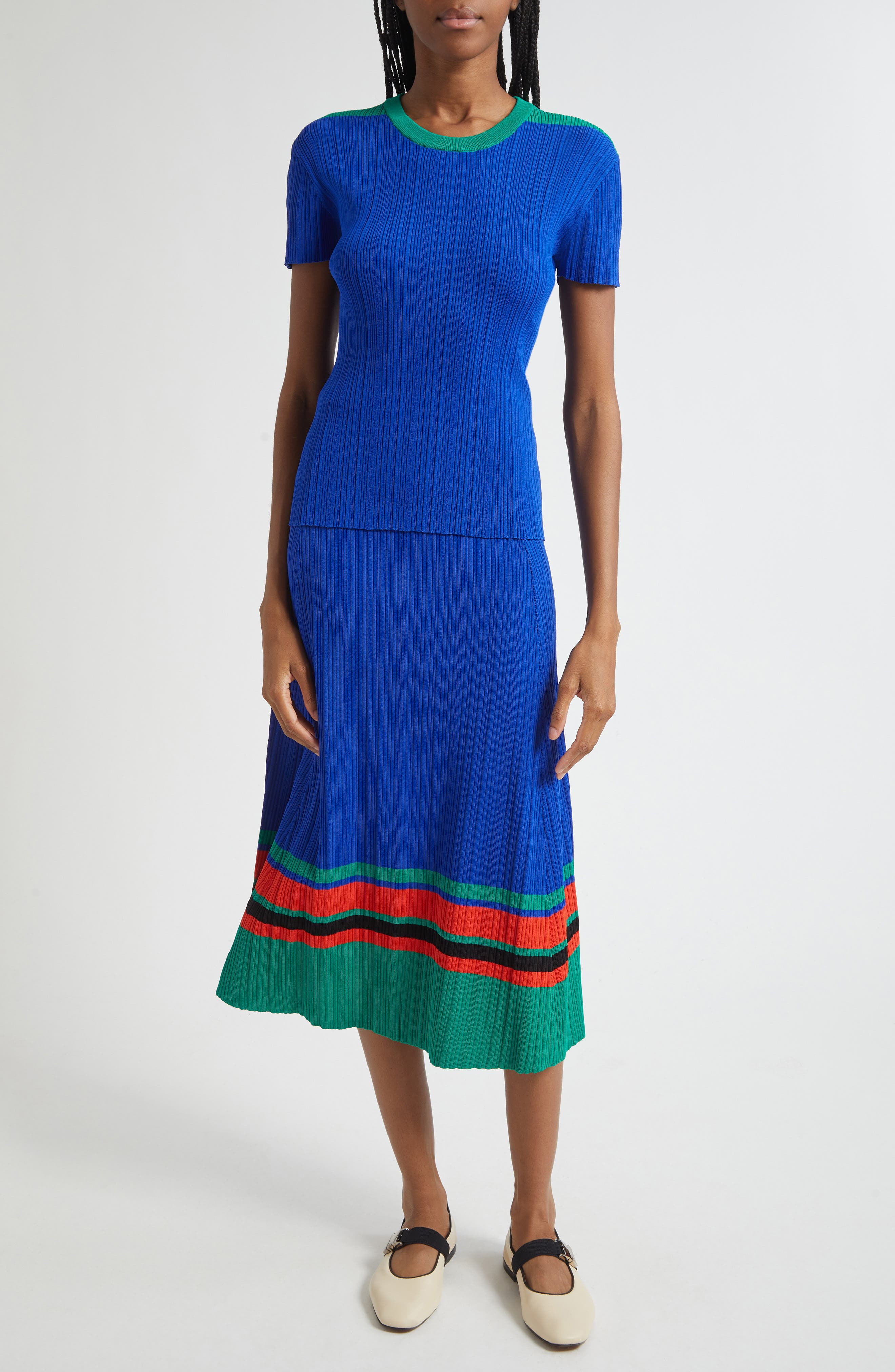 Wales Bonner Island Rib Knit Midi Skirt in Blue at Nordstrom - 2