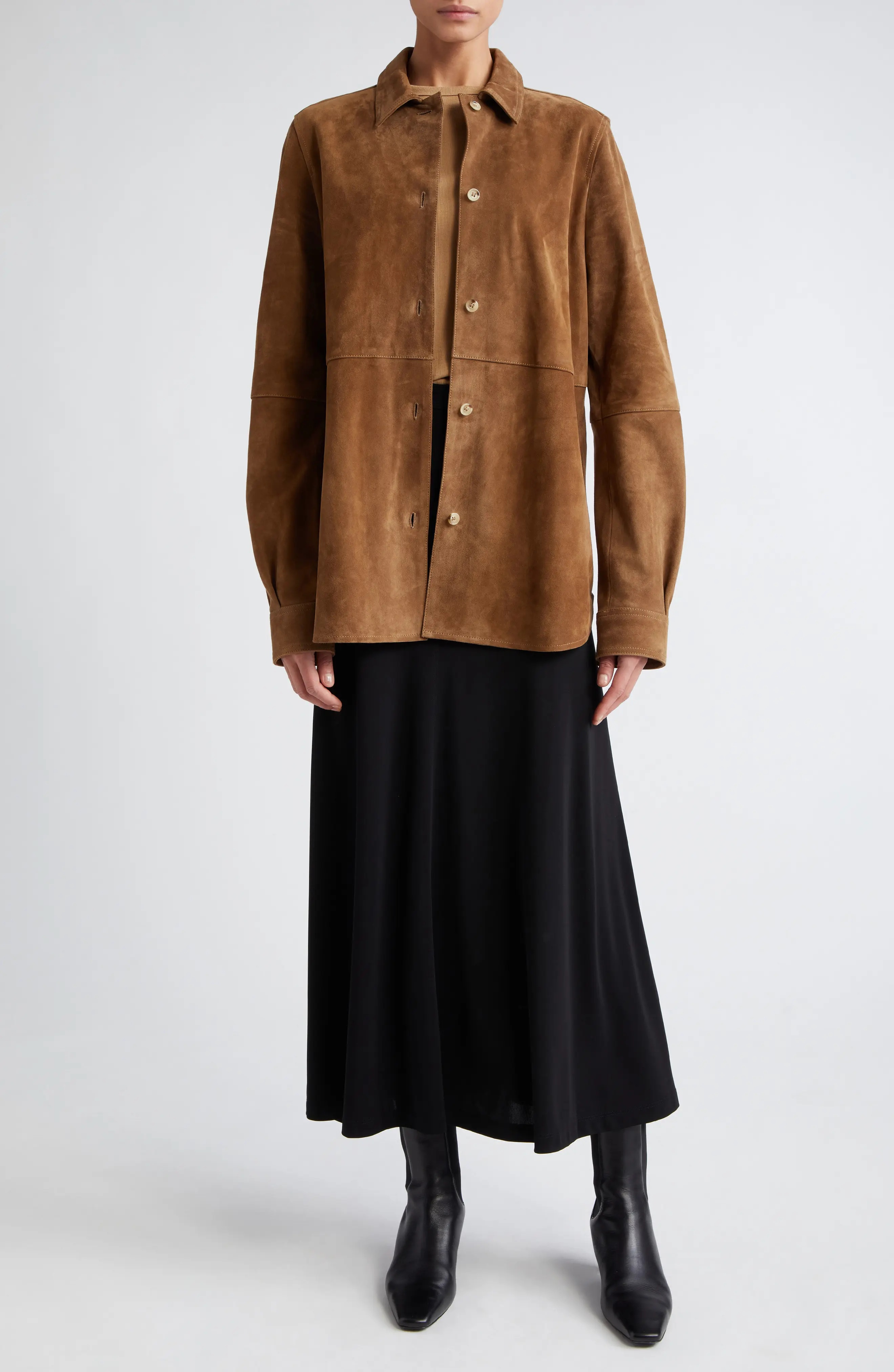 TOTEME Soft Suede Shirt Jacket in Tobacco at Nordstrom - 2