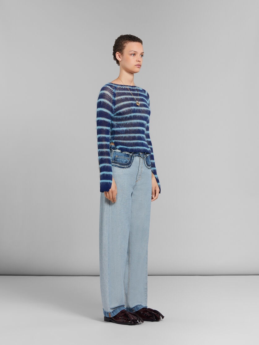 BLUE BOAT-NECK JUMPER WITH MOHAIR STRIPES - 5