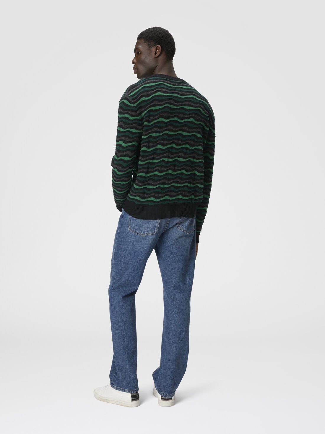 Crew Neck Sweater with Wave Pattern - 3