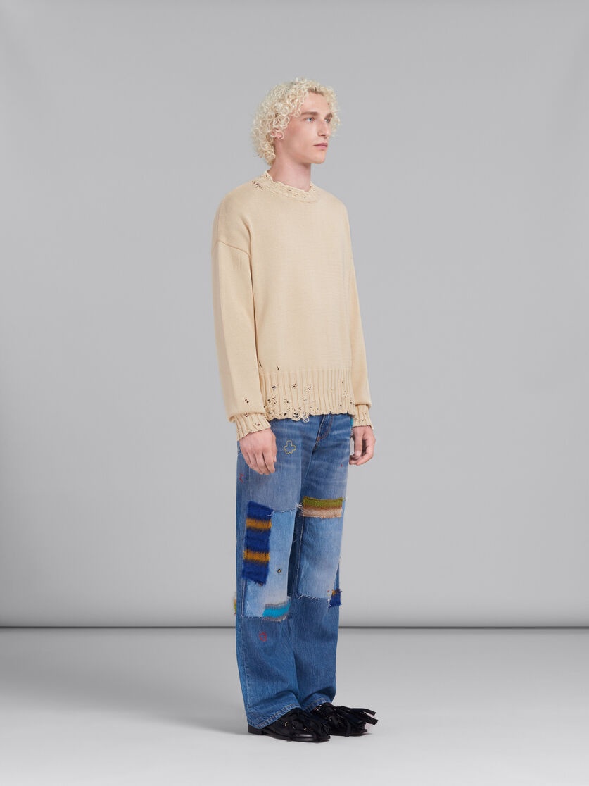 WHITE TWISTED CREWNECK SWEATER - 5
