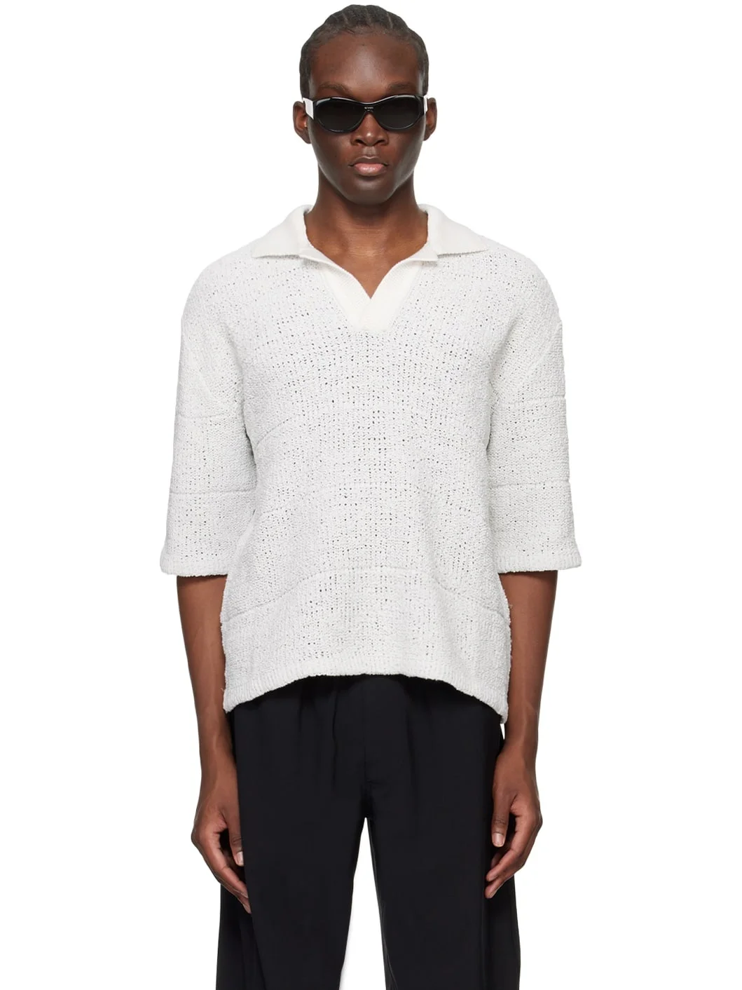 Gray Open Spread Collar Polo - 1