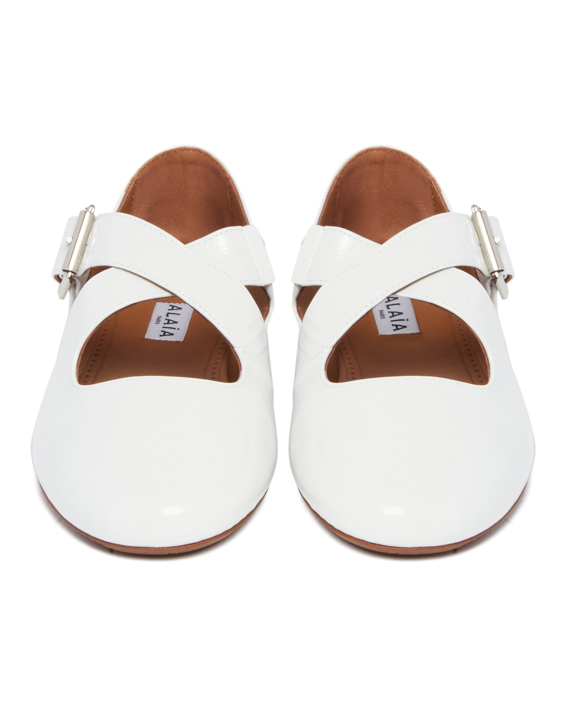 White Criss Cross Ballet Flats - 4