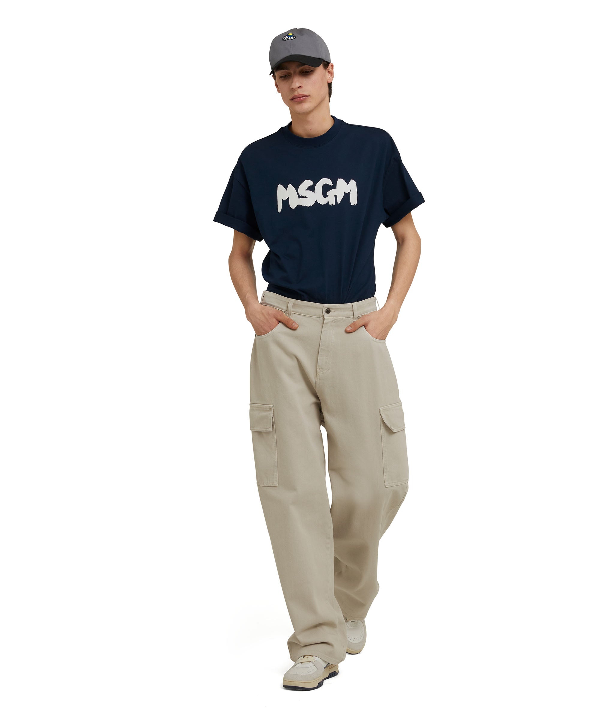 Cotton crewneck t-shirt with new MSGM brushstroke logo - 4