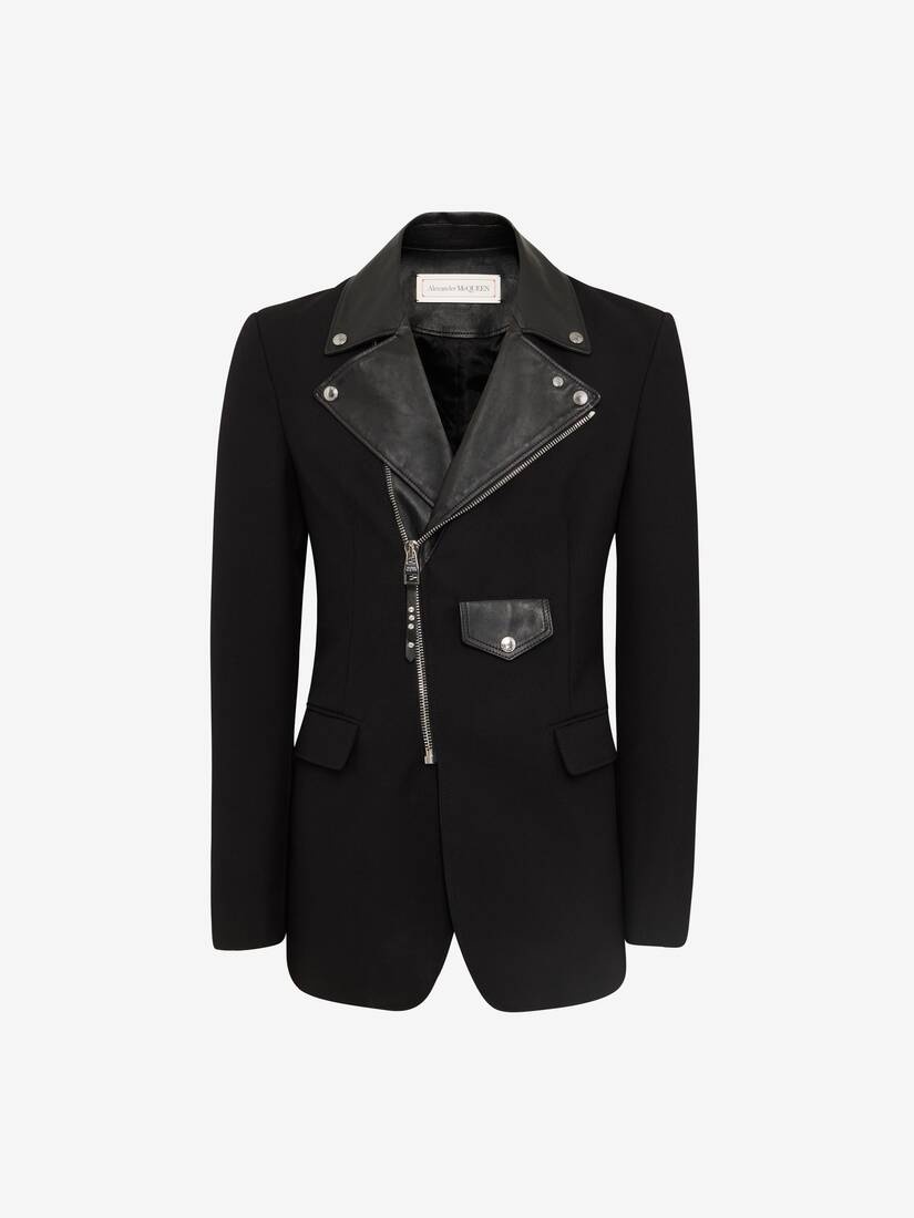 Men's Biker Lapel Tailored Jacket in Black - 1