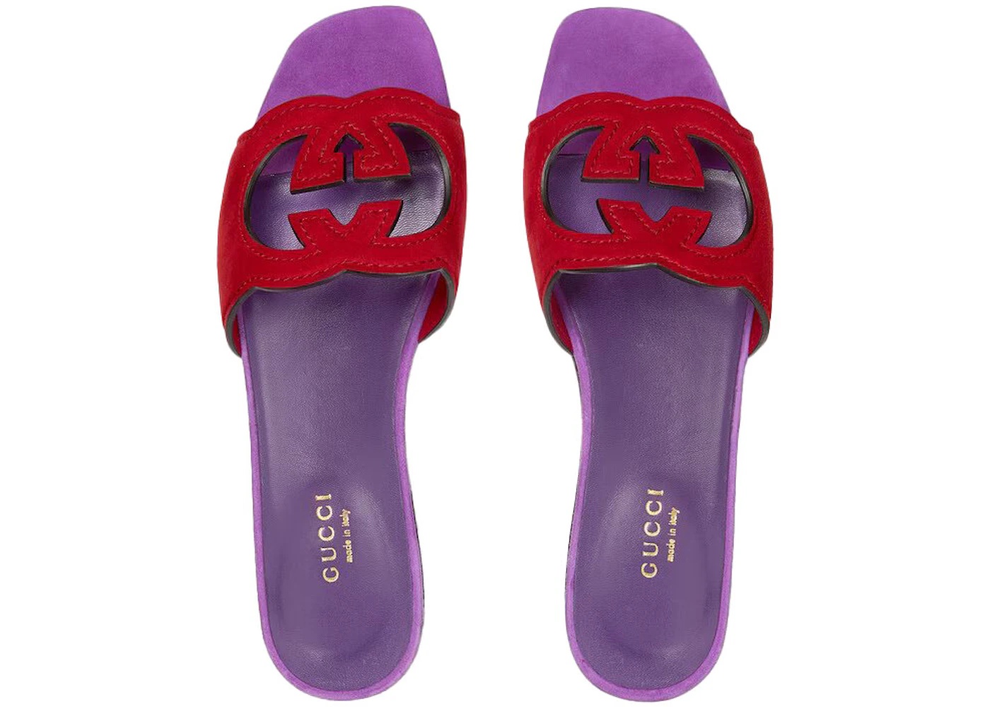 Gucci Interlocking G Cut Slide Sandal Red Purple Suede - 3
