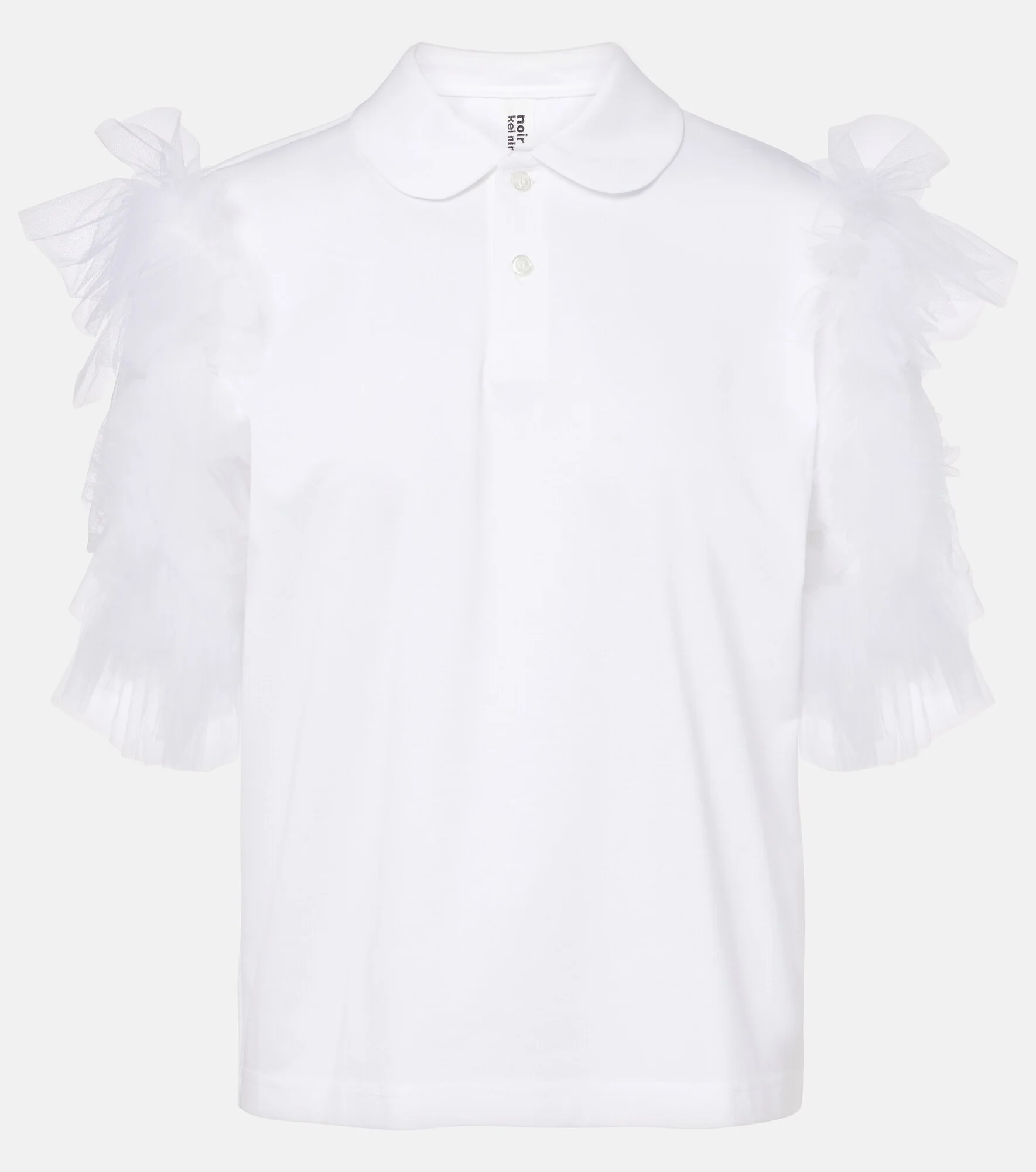Tulle-trimmed cotton polo shirt - 1