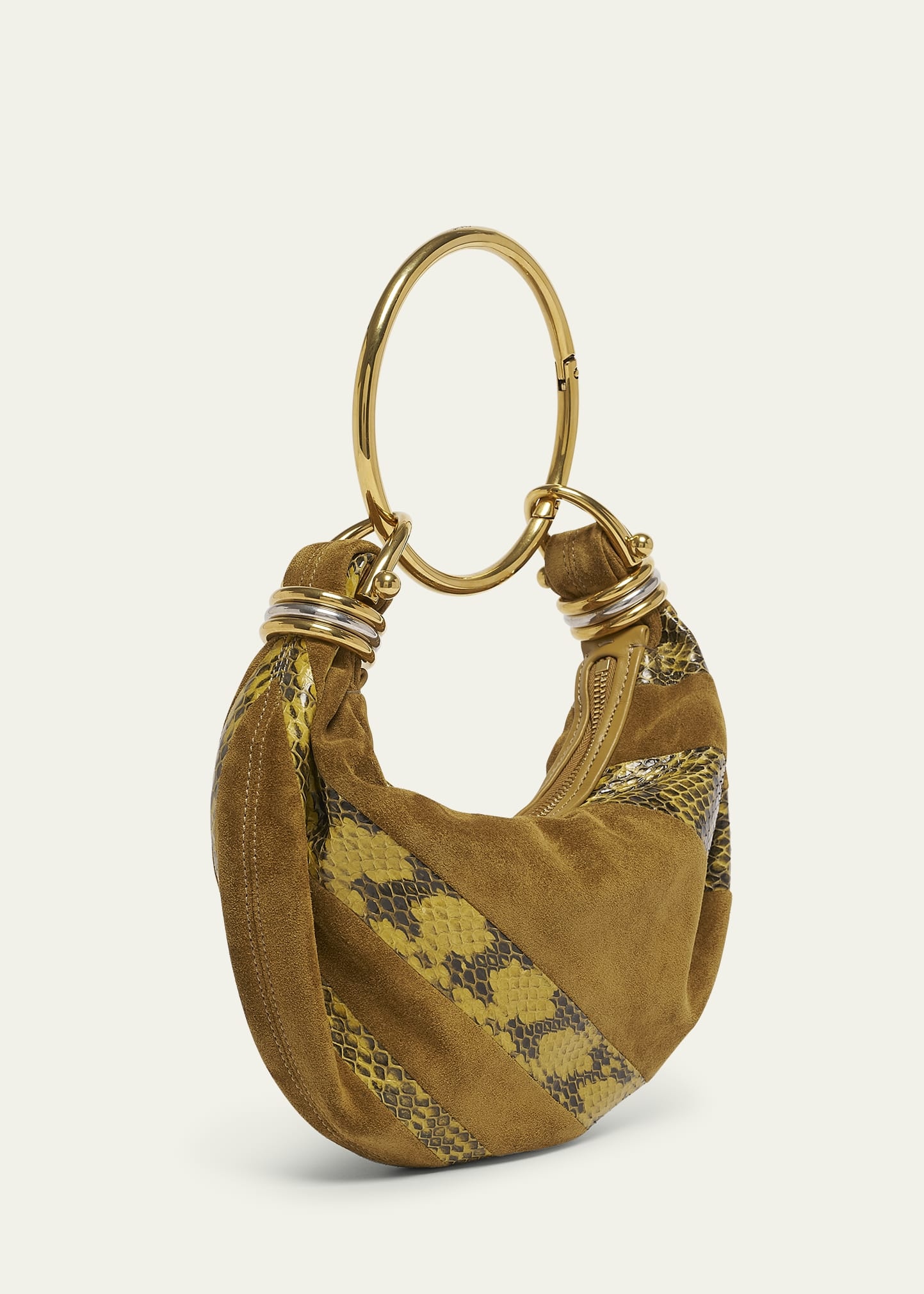 Bracelet Shoulder Bag in Calfskin Suede and Snakeskin - 3