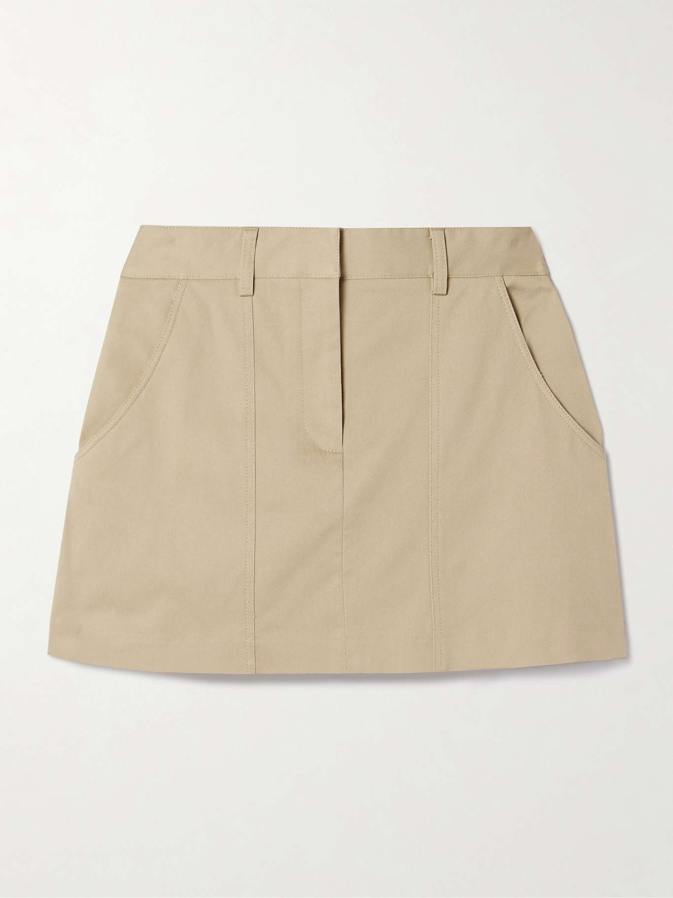 MATTEAU Paneled organic cotton-blend twill mini skirt Beige