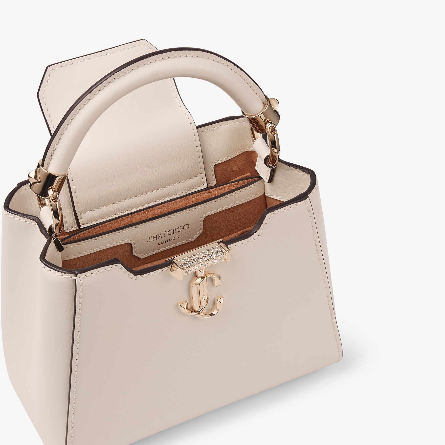 Varenne Top Handle Mini
Latte Leather Top Handle Bag with Crystal Bar and JC Emblem - 2