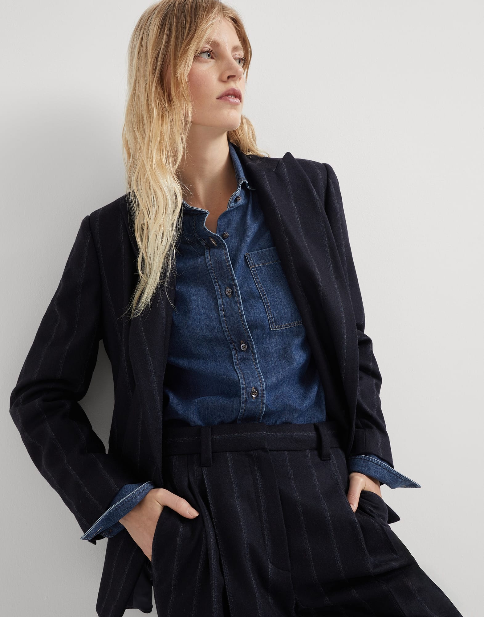 Techno virgin wool striped flannel blazer with monili - 4