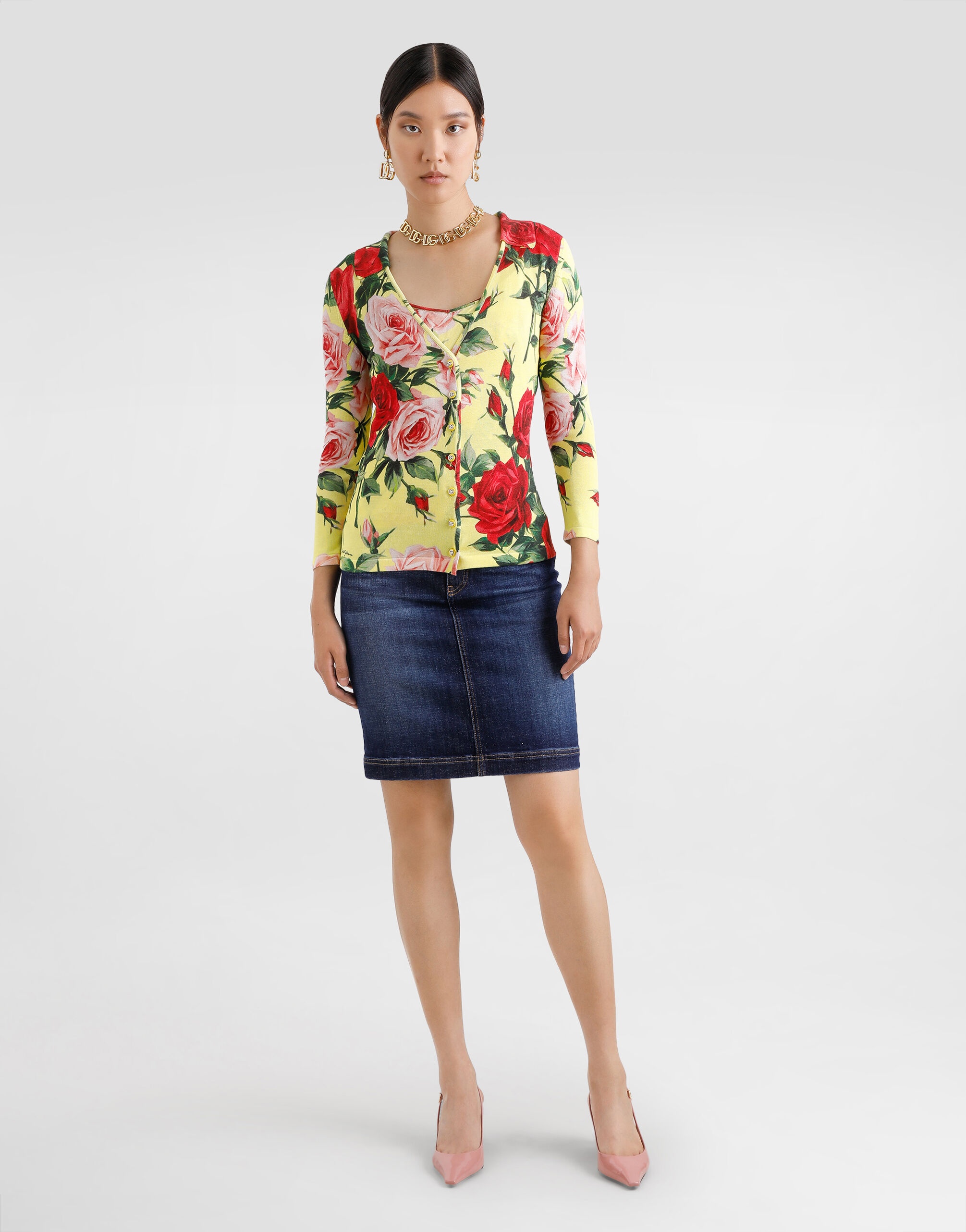 Silk knit tank top with bouquet print - 2