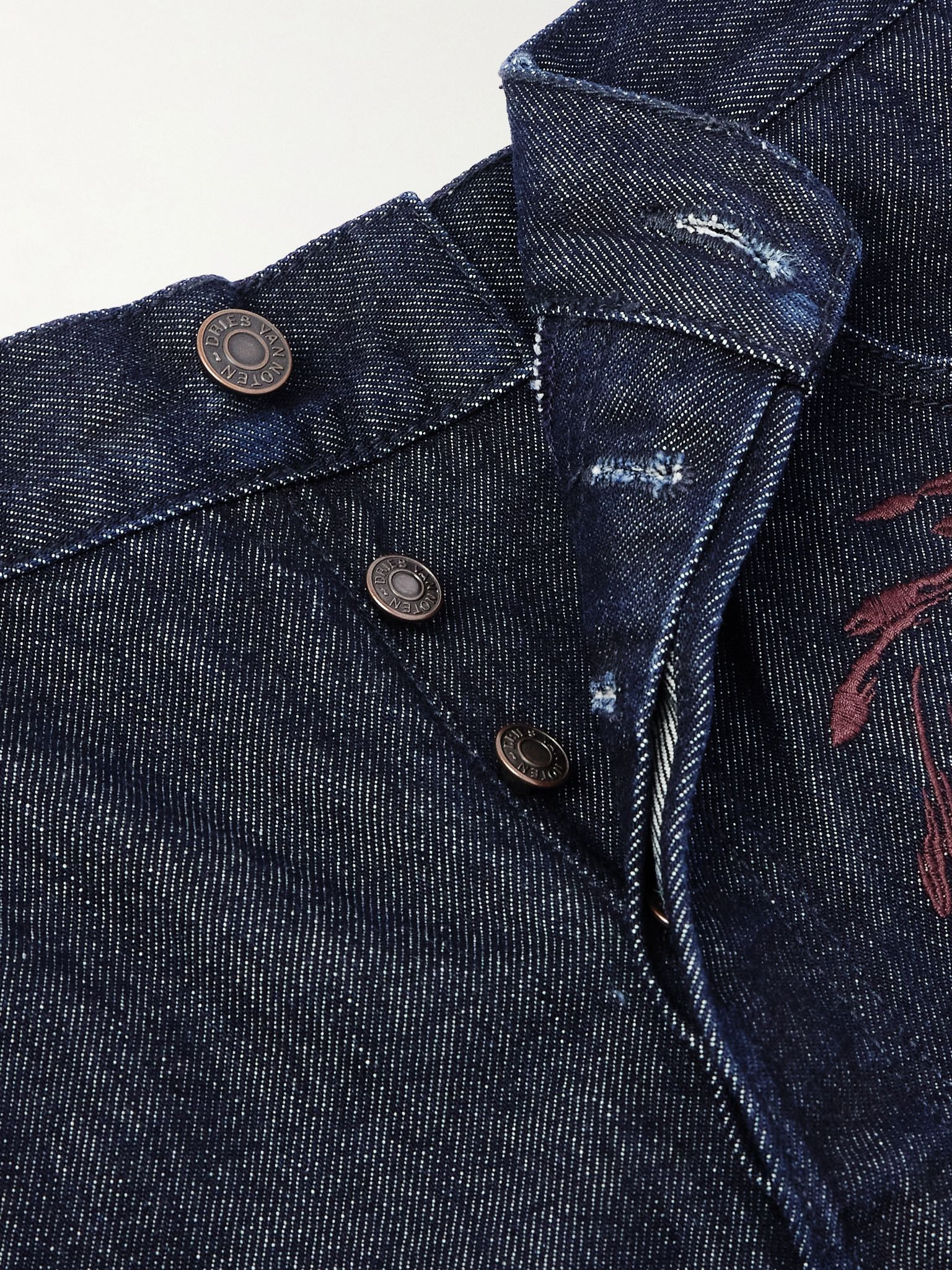 Straight-Leg Embroidered Denim Bermuda Shorts Blue - 6