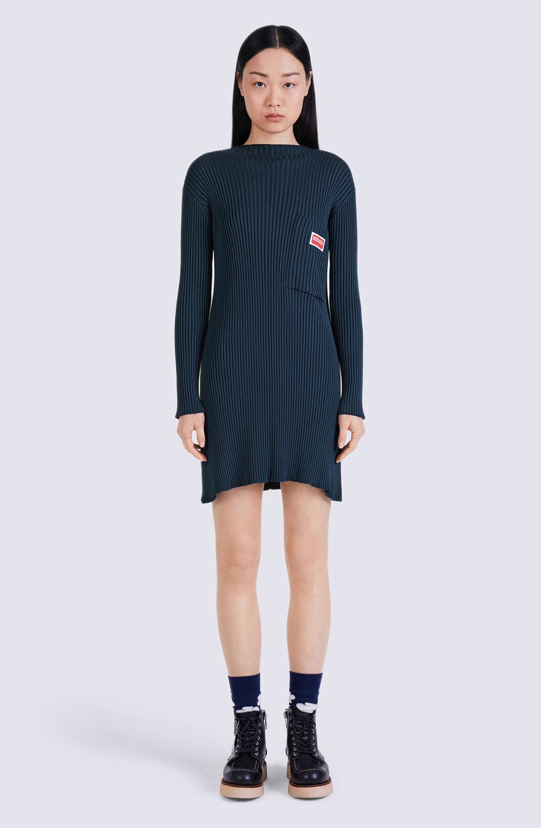 Ribbed fitted and flared dress. - 1