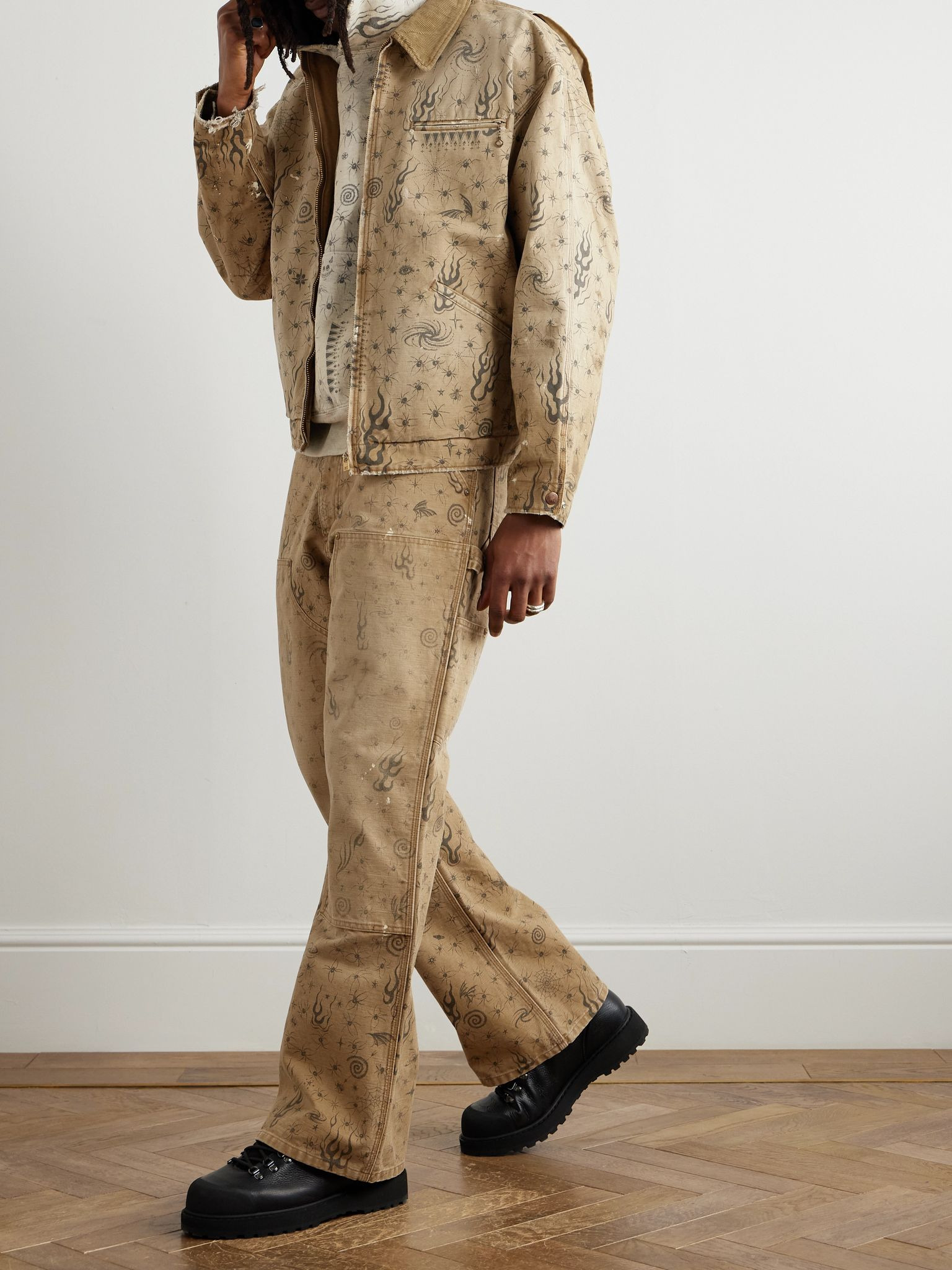 + Dr. Woo Bootcut Double-Knee Printed Cotton-Canvas Trousers Beige - 2