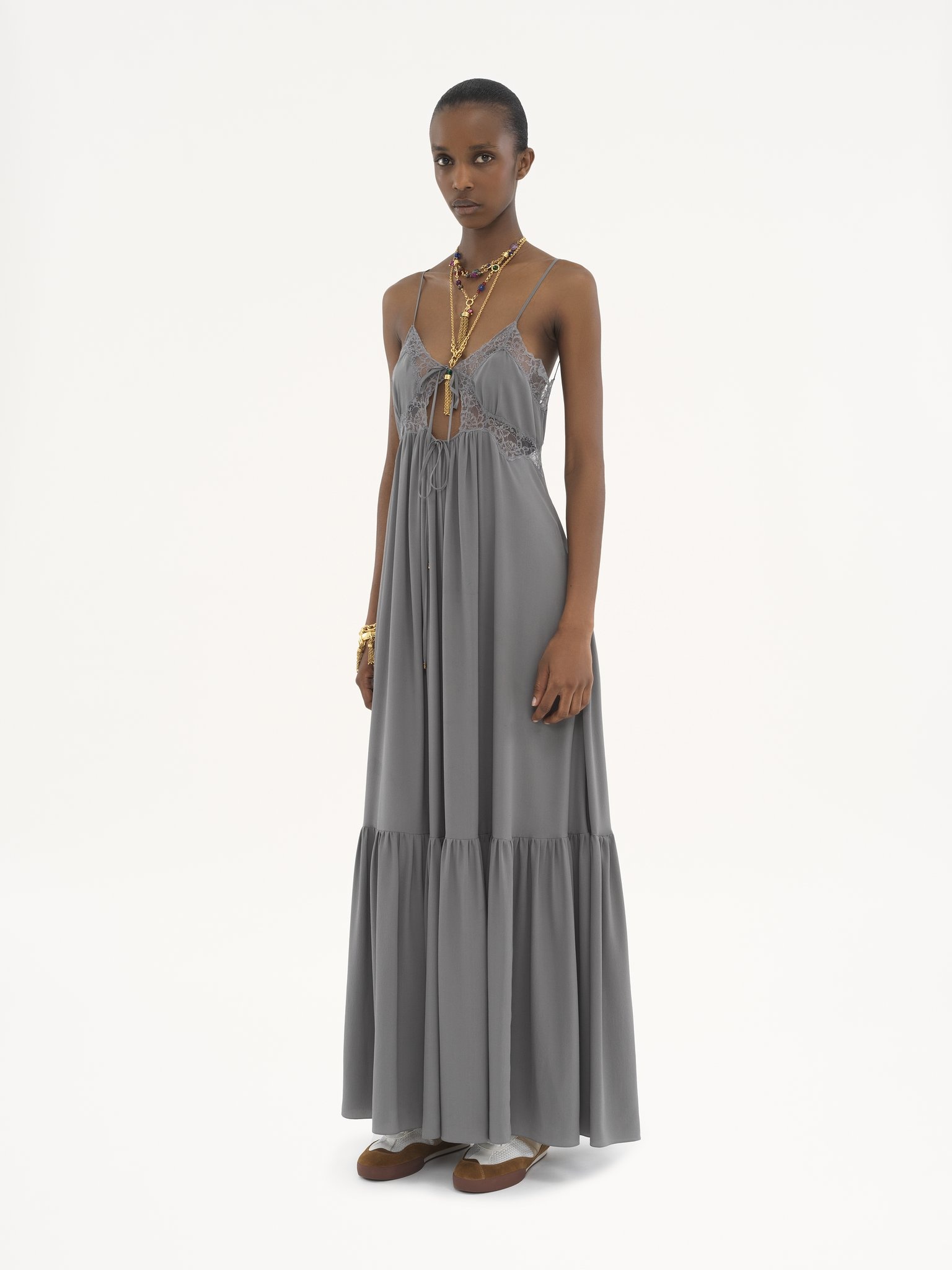 SLEEVELESS LONG DRESS IN SILK CRÊPE DE CHINE - 4