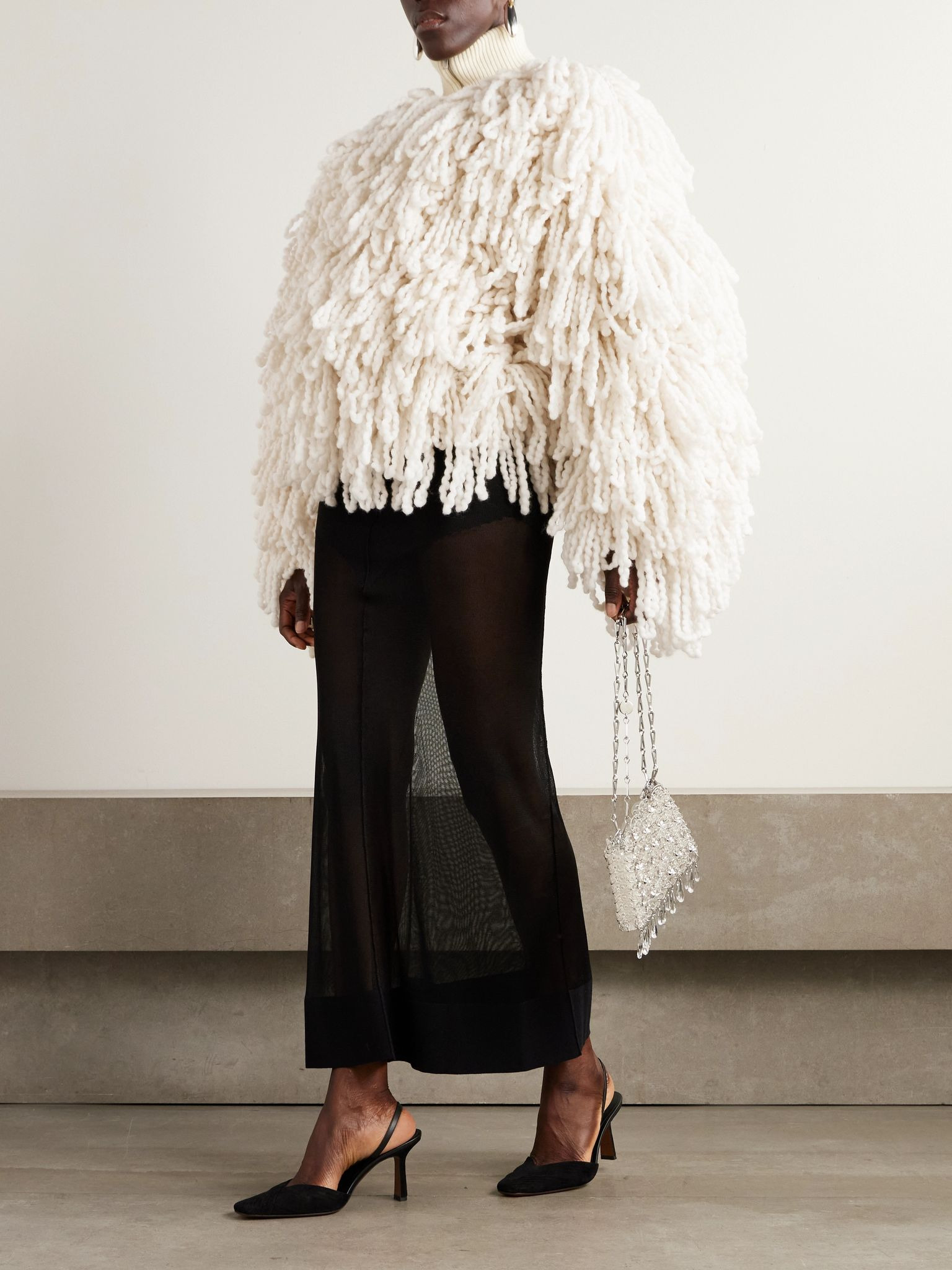 Fringed wool-blend jacket Cream - 2