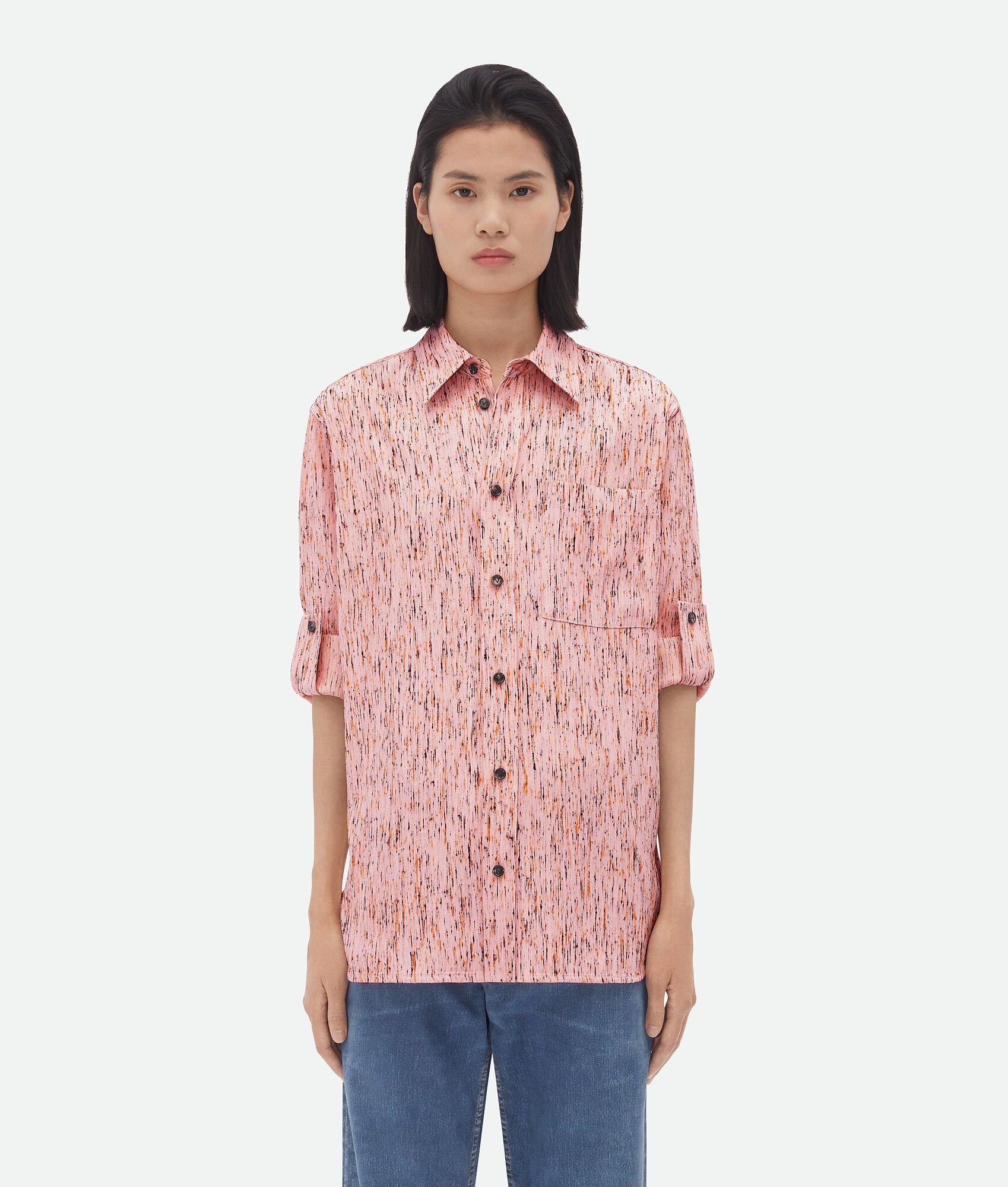 Textured Viscose Stripe Shirt With "BV" Embroidery - 1
