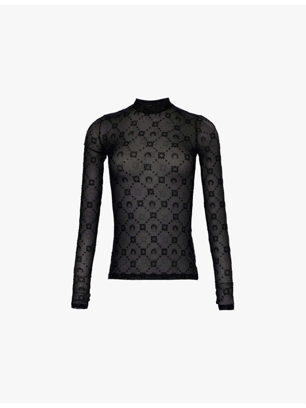 Moonogram-flocked high-neck mesh top - 1