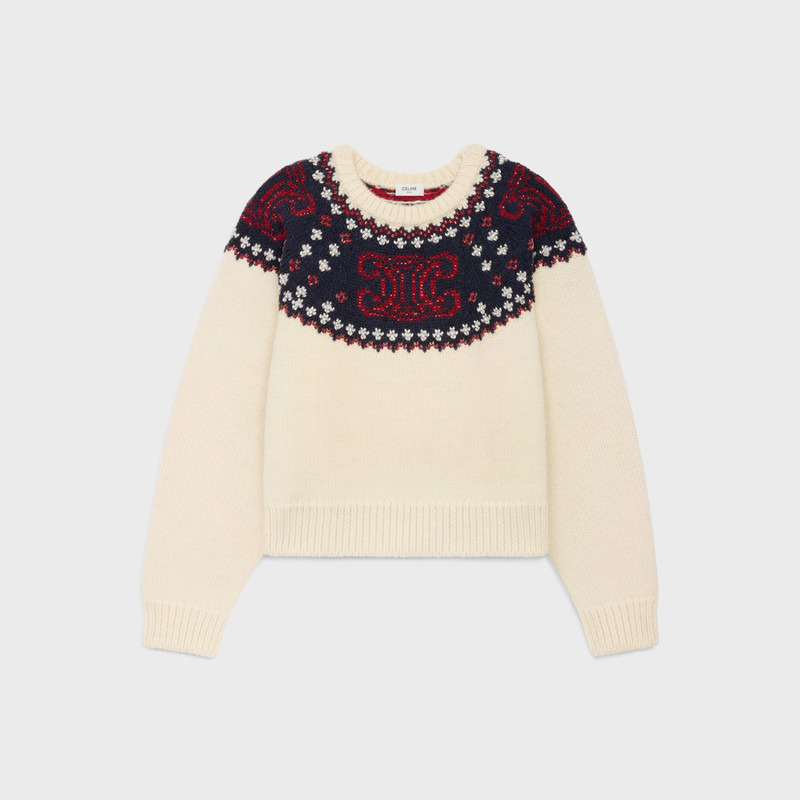 embroidered crew neck sweater in fair isle wool 1