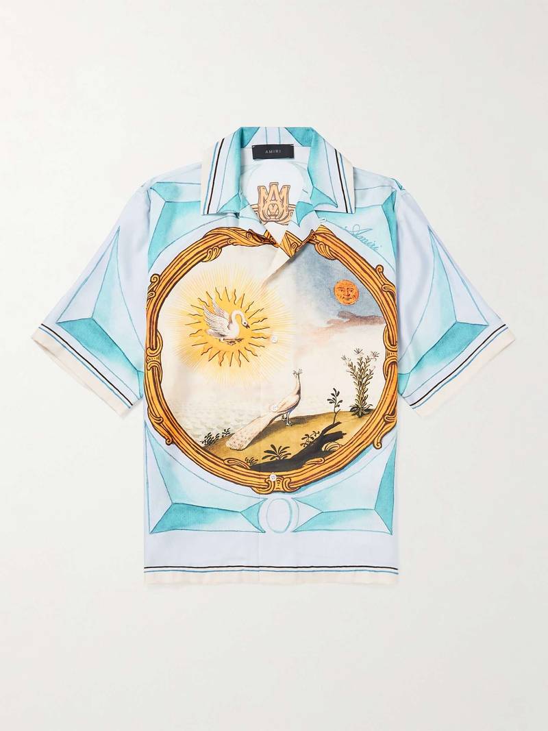 Landscape Frame Camp-Collar Printed Silk-Twill Shirt 1