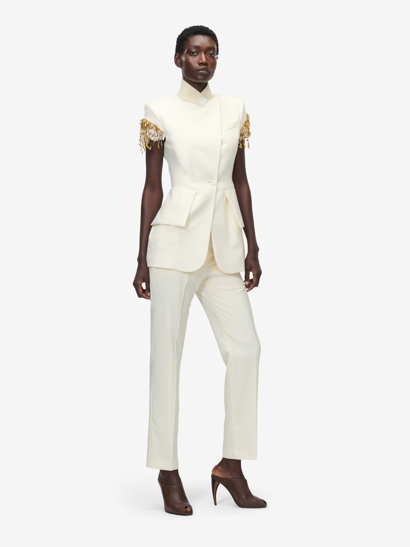 Gold Leaves and Crystal Embroidery Short-Sleeved Jacket 1