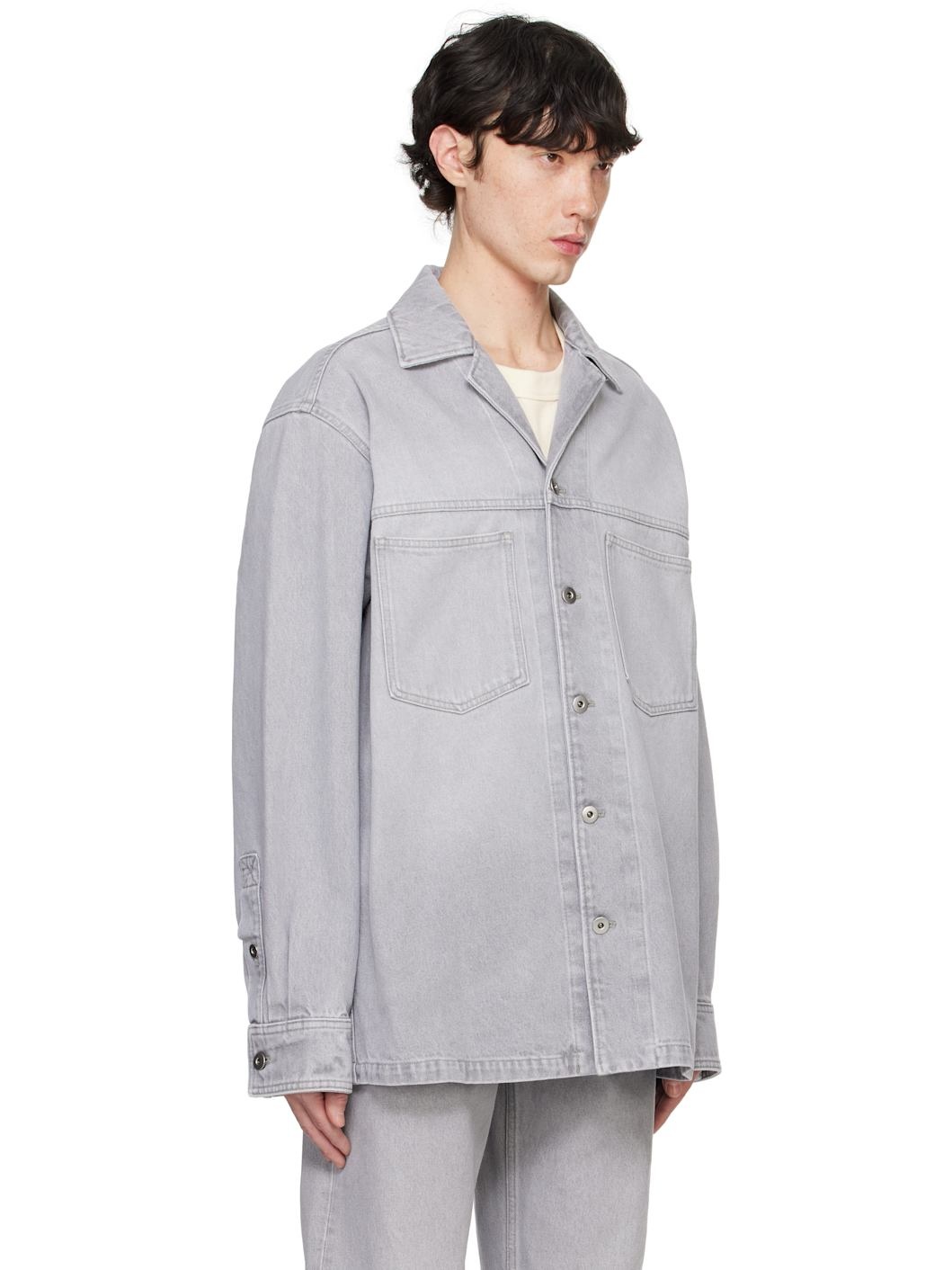 Gray Washed Denim Shirt - 2