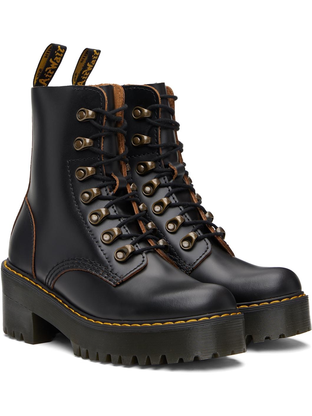 Black Leona Vintage Smooth Leather Heeled Boots - 4