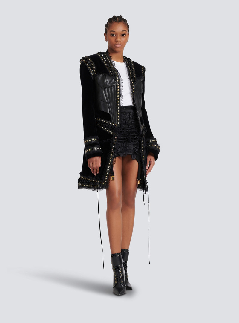 Balmain Flocked Balmain Paris cropped T-Shirt outlook