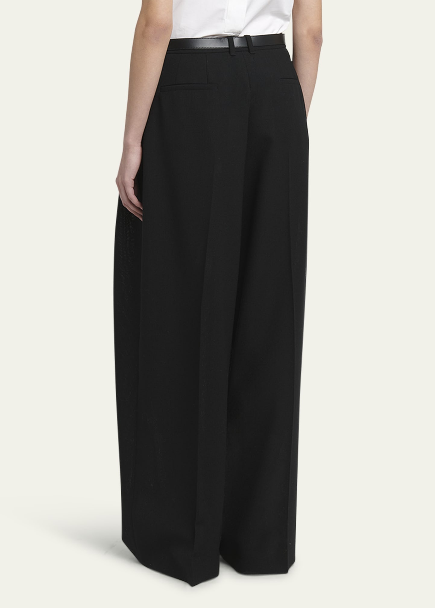 Pintuck Wide Leg Wool Trousers - 3