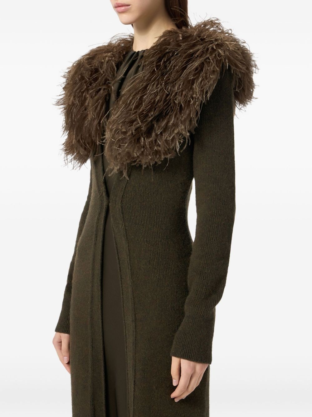 feather-embellished long cardigan - 5